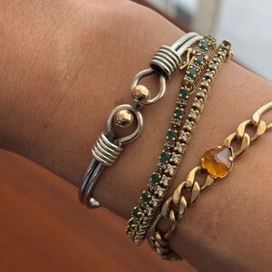 Tiffany & Co. Sterling Silver & 14k Gold Double Hook & Eye Bangle Bracelet